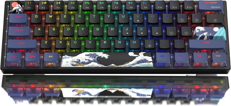 Womier 60% Percent Keyboard Gaming, WK61 V2 Creamy Mechanical Wired Keyboard Anime, Hot-Swappable RGB Key Board with PBT Keycaps for Windows PC Gamers - POM Linear Red Switch(Black Kanagawa) - Image 1